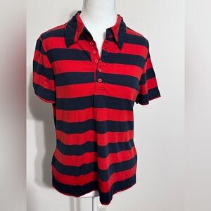 Massimo Red and Black Striped Women's Polo Shirt